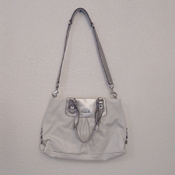 Make Offer Coach White Slouchy Shoulder Bag with Silver Accents - Picture 1 of 9